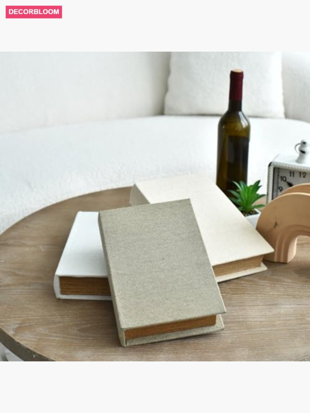 Set of 3 Decorative Faux Book Boxes with Linen and Wood - Picture 6 of 7